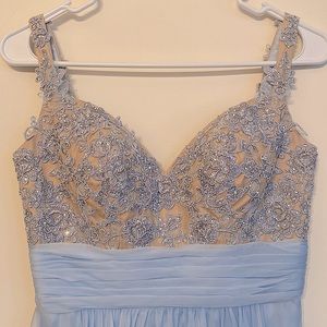 Light blue prom dress with beading and lace